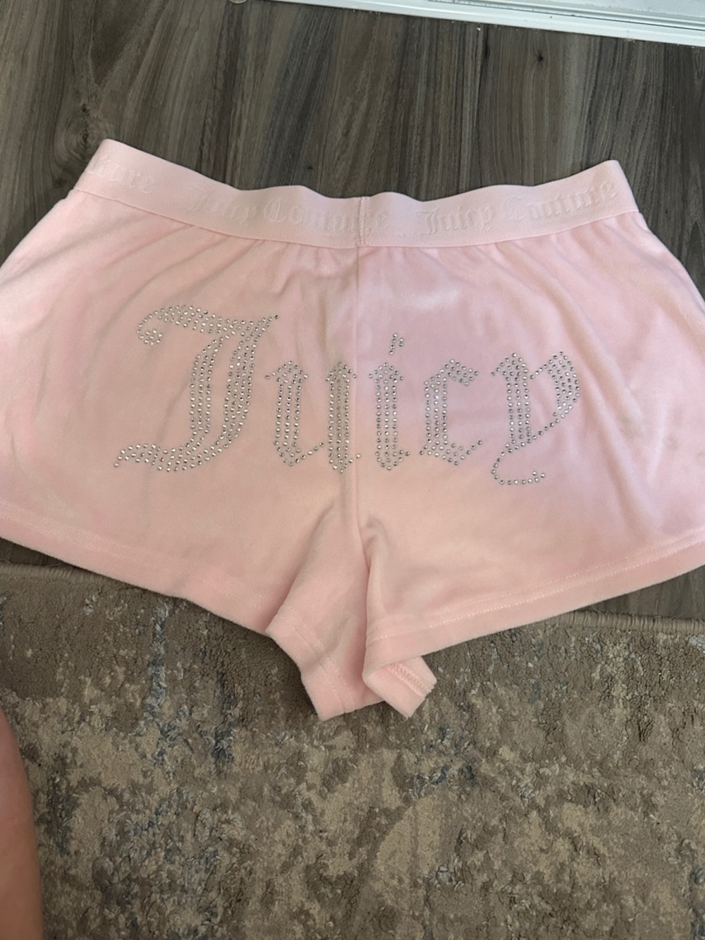 Juicy Couture Light Pink Crystal Logo Velour Shorts